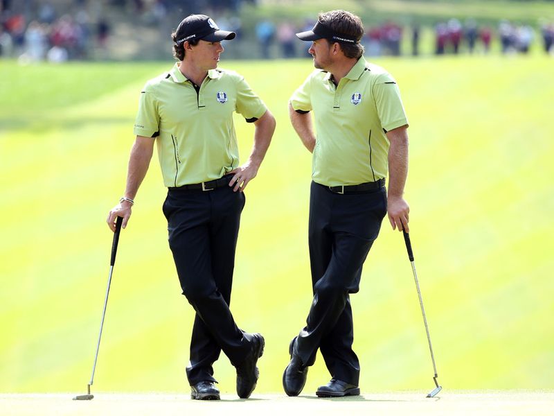 Rory McIlroy (L) and Graeme McDowell struggled to get anything going against Mickelson and Bradley