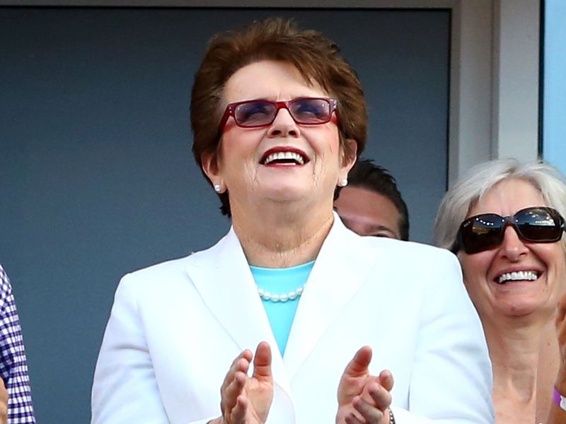 Tennis legend Billie Jean King seems impressed by what she is seeing.