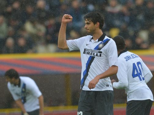Andrea Ranocchia celebrates his goal.