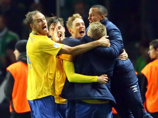 Rasmus Elm celebrates Sweden's fourth goal