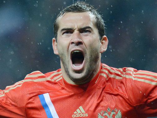 Alexander Kerzhakov enjoys Russia's winner against Portugal.&nbsp;