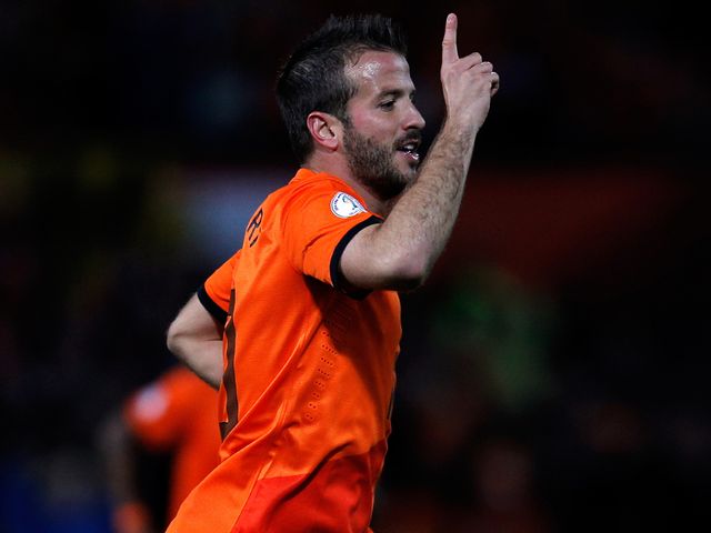 Rafael Van der Vaart celebrates his goal.