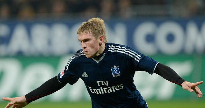 Artjoms Rudnevs celebrates Hamburg's second goal