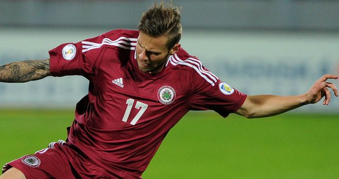 Edgars Gauracs: On target for Latvia in victory over Liechtenstein