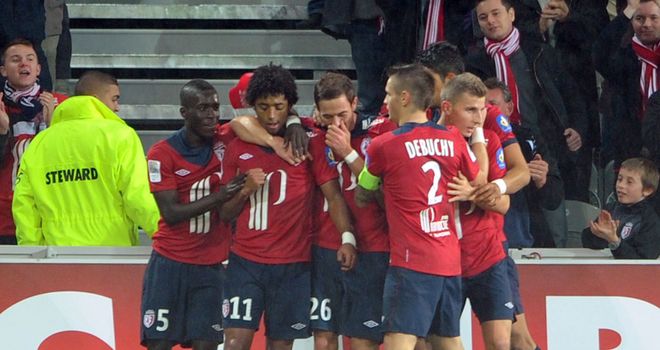 Lille celebrate against AC Ajaccio