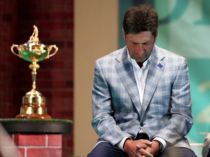 The European team captain attempts to compose himself before an emotional speech.