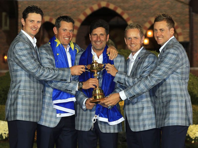 The English boys pose for a photo with Jose Maria Olazabal.