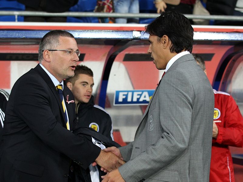 Craig Levein and Chris Coleman shake before kick-off
