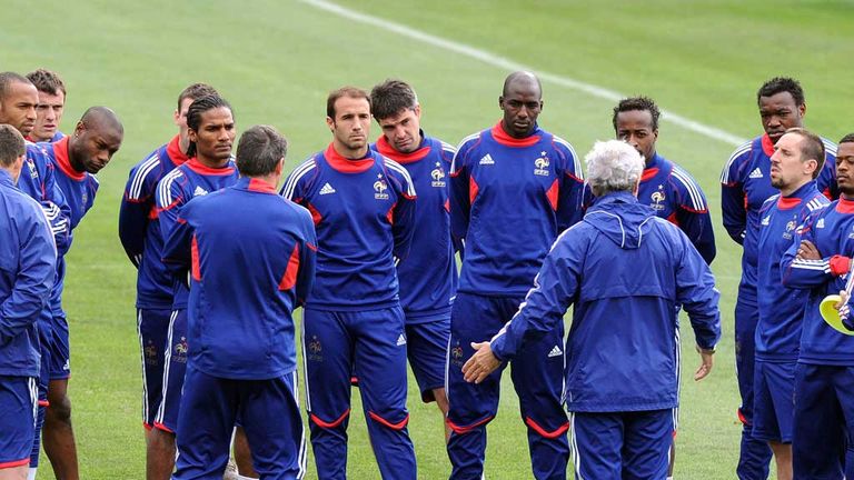 Raymond Domenech: Coach speaks to France squad at 2010 World Cup