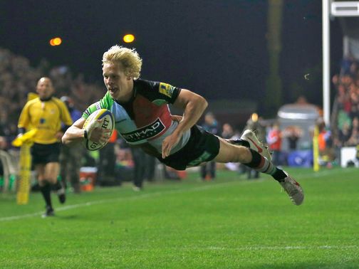 Matt Hopper dives in for a Quins score&nbsp;