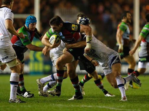 Tom Guest leads a Quins charge