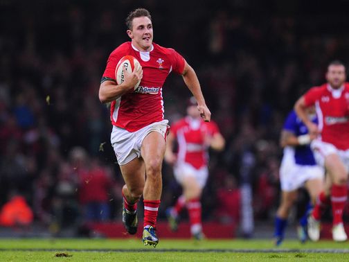 Ashley Beck scores his first try for Wales