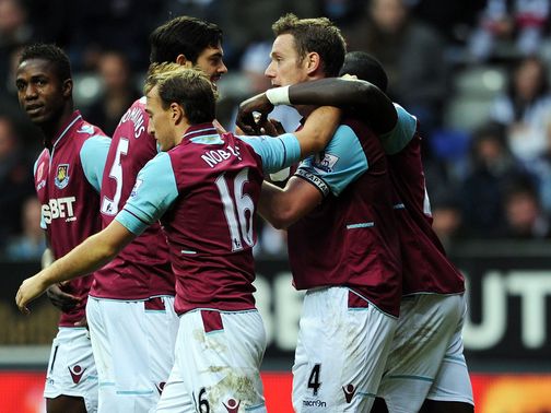Kevin Nolan celebrates his goal at Newcastle