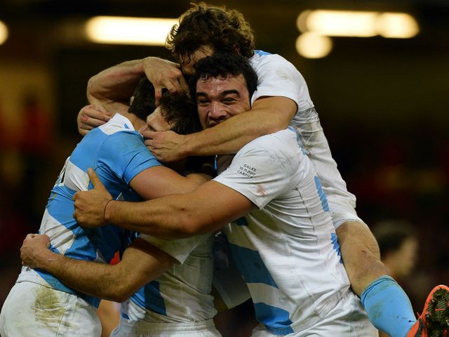 Argentina celebrate in Cardiff