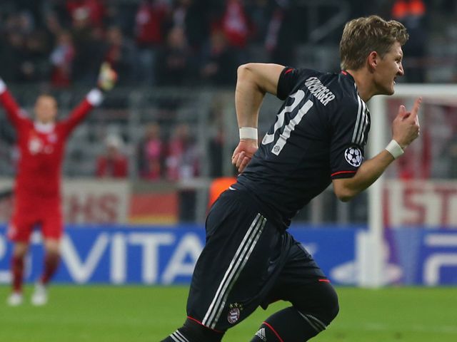 Bastian Schweinsteiger scores the opening goal of the night