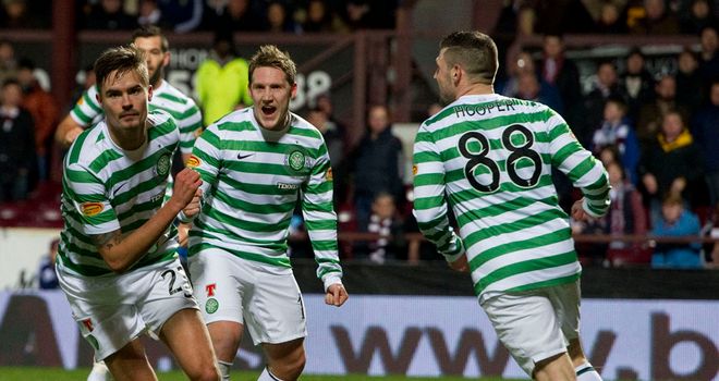 Mikael Lustig (left): Celebrates a goal against Hearts