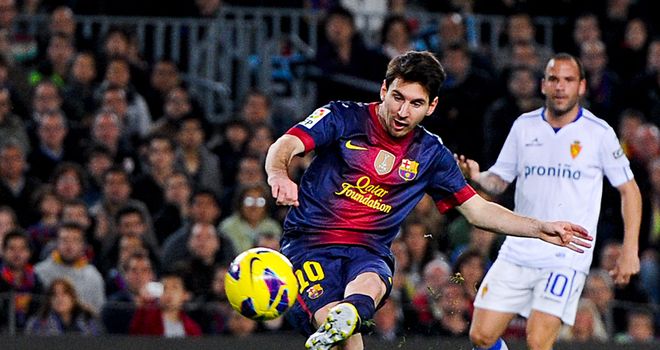Lionel Messi: Scored twice during Barcelona's 3-1 home win over Real Zaragoza