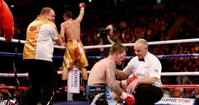 Ricky Hatton is counted out in the ninth against Vyacheslav Senchenko