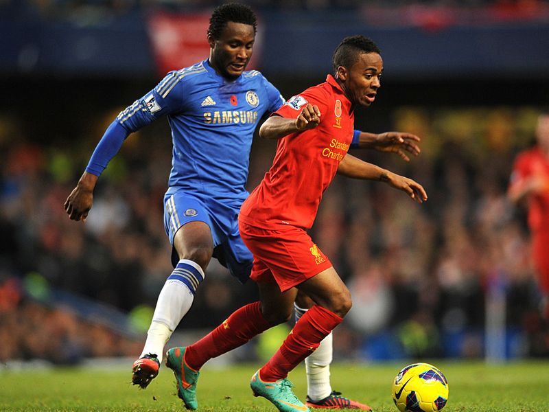 John Obi Mikel tracks Raheem Sterling in Chelsea's clash with Liverpool