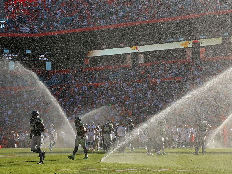 A faulty sprinkler system failed to prevent Miami recording a 24-21 victory over Seattle