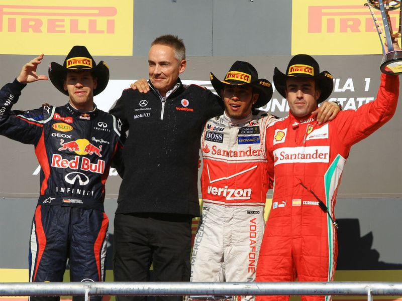 At the 100th time of asking Alonso, Vettel and Hamilton shared a podium
