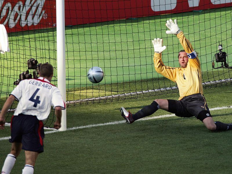 Gerrard bags England's third goal in a 3-0 win over Switzerland at Euro 2004.