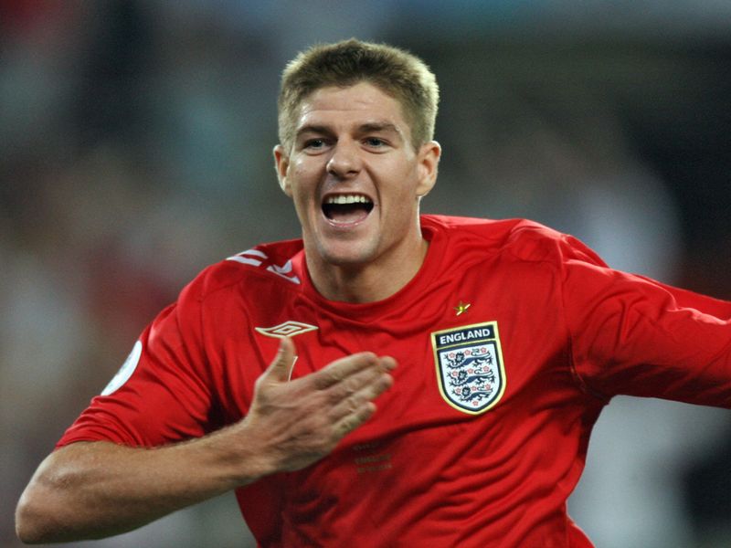 Gerrard celebrates putting England in front against Sweden at the 2006 World Cup before a late Henrik Larsson equaliser made it 2-2.