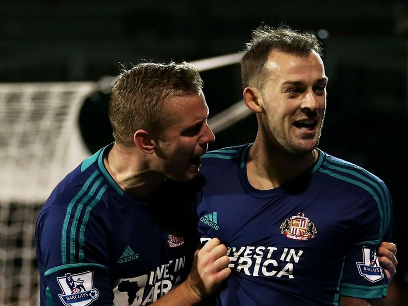 Fletcher is congratulated by Lee Cattermole on breaking the deadlock for the Black Cats.