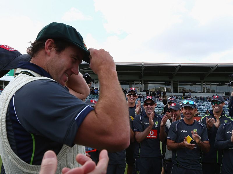 Debutant John Hastings proudly received his Baggy Green.