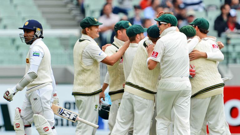 Mahela Jayawardene walks off after being dismissed