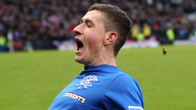 Fraser Aird: Celebrates his goal late on for Rangers