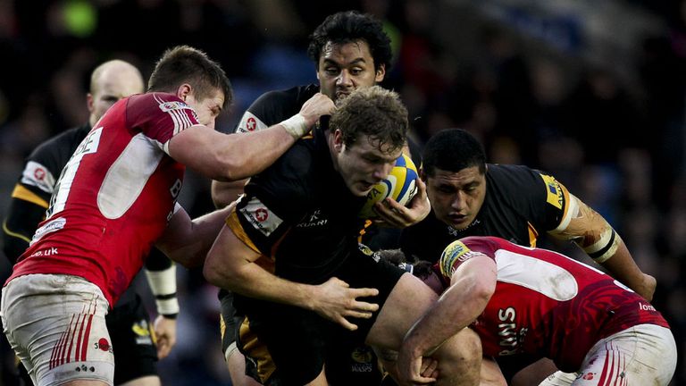 Joe Launchbury makes some hard yards for Wasps