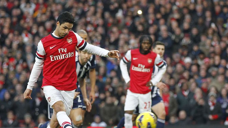 Mikel Arteta: Scores first of two penalties as Arsenal lifted the gloom with a 2-0 win over West Brom