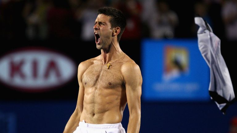 Novak Djokovic celebrates Australian Open victory in the 2012 Men's Final