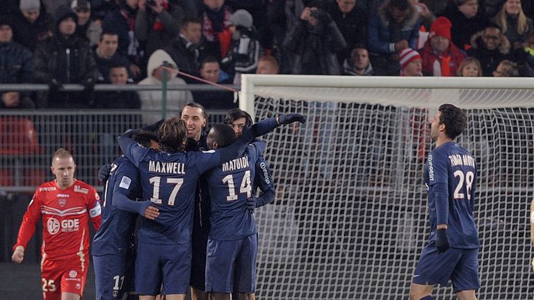 Zlatan Ibrahimovic: Celebrates with his PSG team-mates