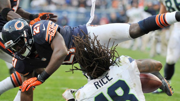 Sidney Rice: Seattle receviver takes a blow as he scores the winning touchdown