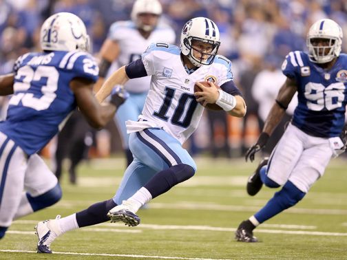 Jake Locker: Tennessee Titans quarterback scrambles out of the pocket