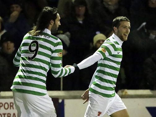 Adam Matthews celebrates his goal for Celtic