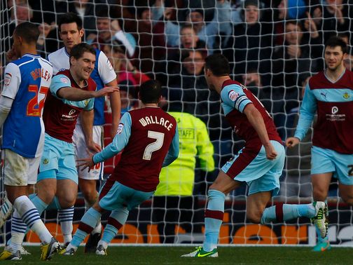 Burnley celebrate Sam Vokes' equaliser against Blackburn.&nbsp;