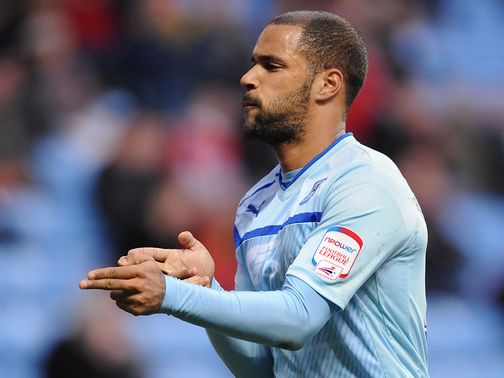 David McGoldrick celebrates the first of his two Coventry goals