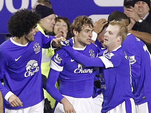 And Nikica Jelavic is at the heart of the celebrations after netting a dramatic winner&nbsp;