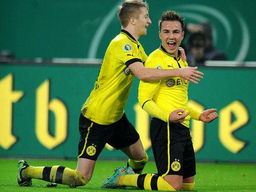 Mario Gotze enjoys his hat-trick.
