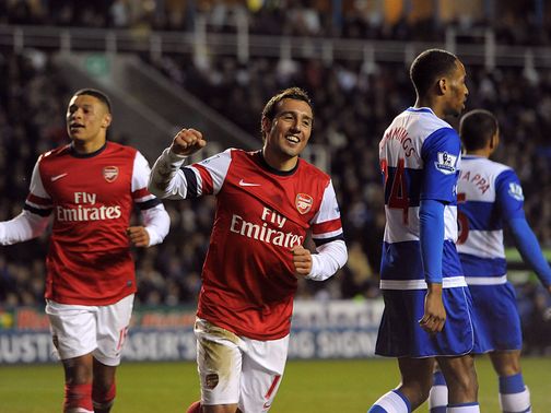 Santi Cazorla celebrates scoring his hat-trick goal