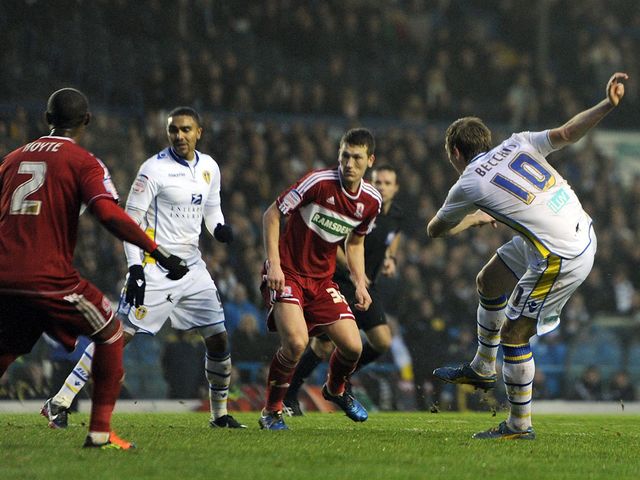 Luciano Becchio scores his first goal of the game