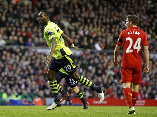 Christian Benteke celebrates giving Aston Villa the lead