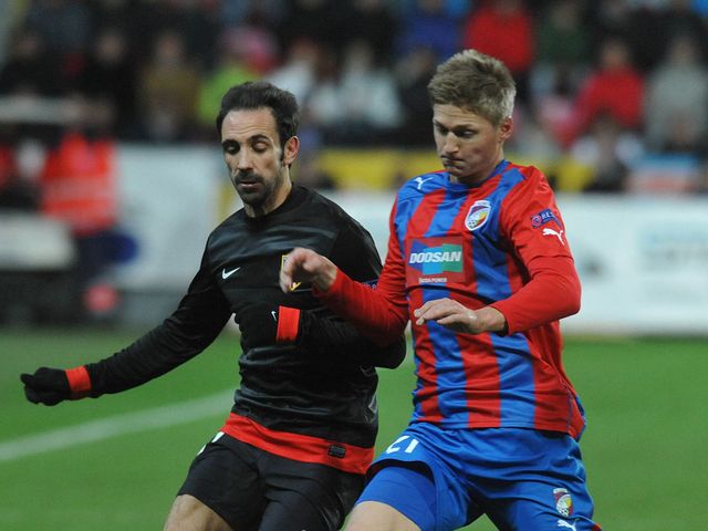 Juanfran and Vaclav Prochazka battle for the ball