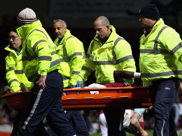 Mohamed Diame is stretchered off