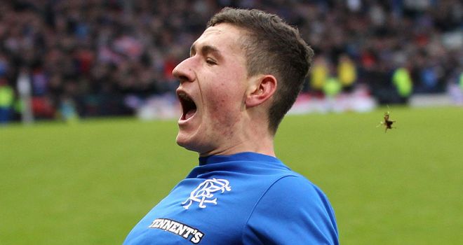 Fraser Aird: Celebrates his goal late on for Rangers