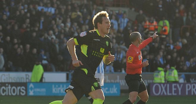 Luciano Beccio: Celebrates one of his goals for Leeds