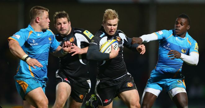Jason Shoemark on the charge for Exeter